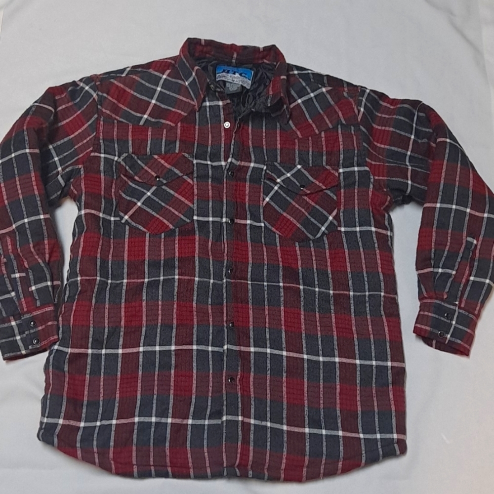 Red and Black Plaid Quited Bay Trading Company Shacket Barn Coat Size Large